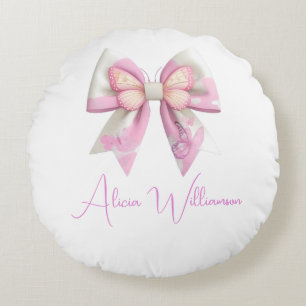 Trendy unique Cute Pink Personalized   Round Pillo Pillow