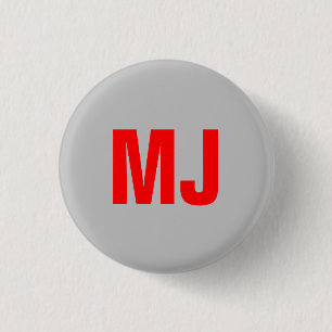 Trendy unique grey red bold monogram name initials 1 inch round button