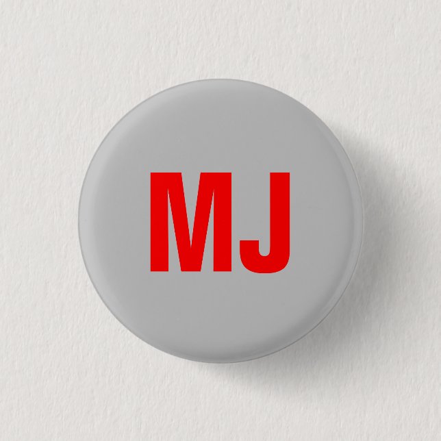Trendy unique grey red bold monogram name initials 1 inch round button (Front)