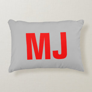 Trendy unique grey red bold monogram name initials accent pillow