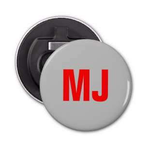 Trendy unique grey red bold monogram name initials bottle opener