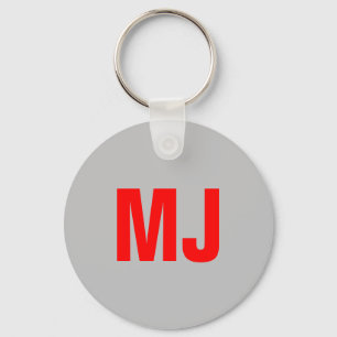 Trendy unique grey red bold monogram name initials keychain