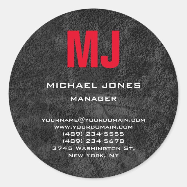 Trendy unique grey red monogram  classic round sticker (Front)