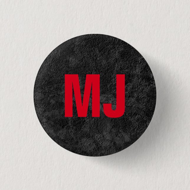 Trendy unique grey red monogram name initials 1 inch round button (Front)