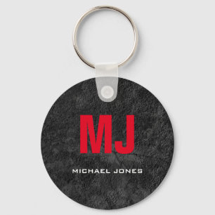 Trendy unique grey red monogram your name keychain