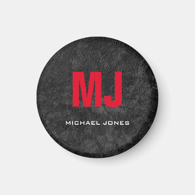 Trendy unique grey red monogram your name magnet (Front)