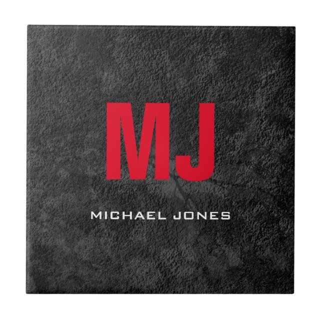 Trendy unique grey red monogram your name tile (Front)