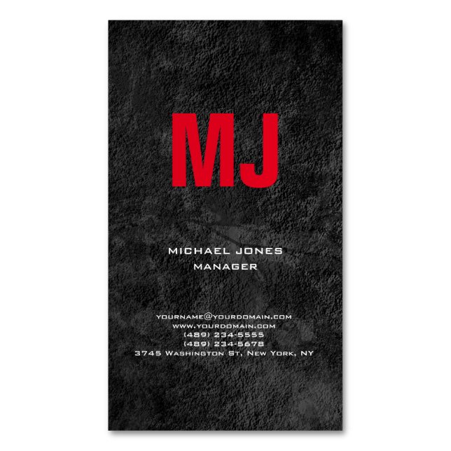 Trendy unique grey vertical huge red monogram 	Magnetic business card (Front Vertical)
