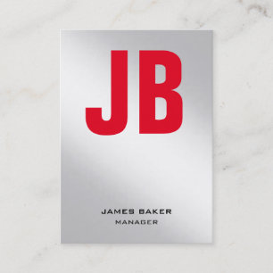 Trendy unique metallic silver red plain monogram business card