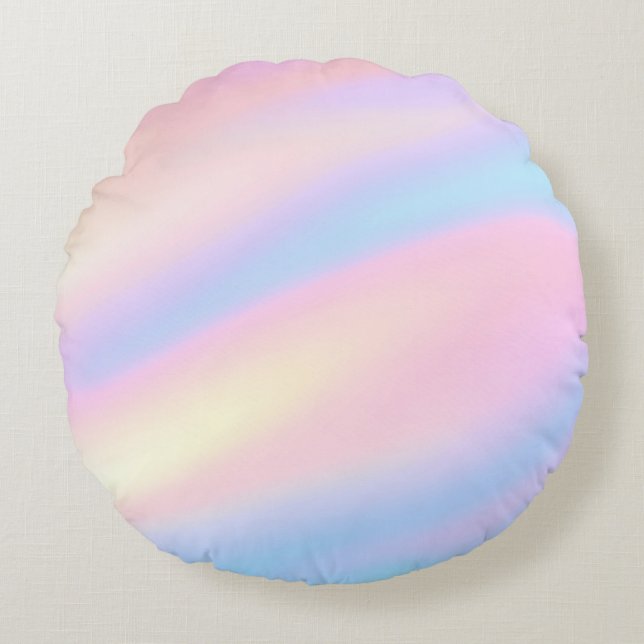 Trendy Unique pastel Pink Blue abstract waves Round Pillow (Front)