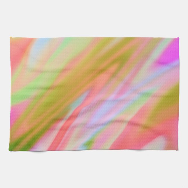 Trendy Unique Pink Blue green abstract waves  Kitchen Towel (Horizontal)