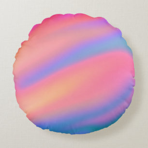 Trendy Unique Pink Blue green abstract waves Round Pillow