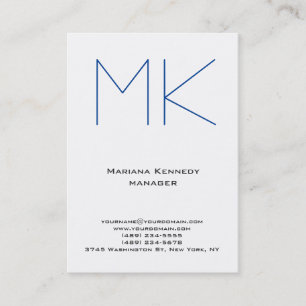 Trendy unique plain simple white blue monogram business card