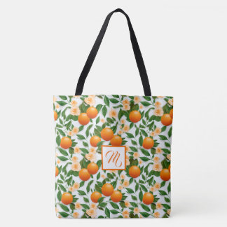 Trendy Valencia Orange Monogrammed  Tote Bag