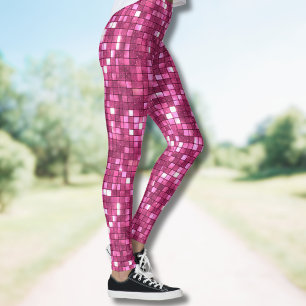 Trendy Valentine Hot Pink Disco Style Square Leggings