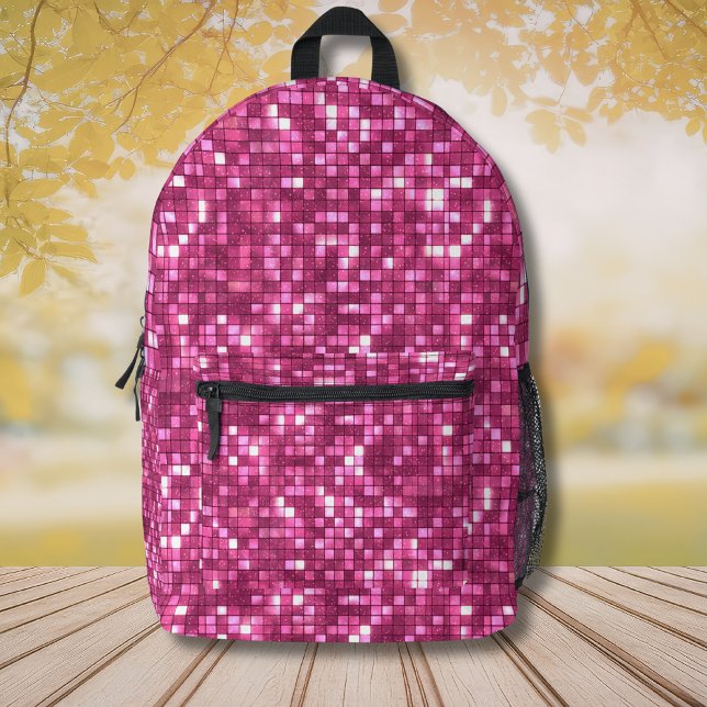 Trendy Valentine Hot Pink Disco Style Square Printed Backpack (Creator Uploaded)