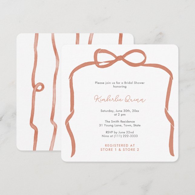 Trendy Verona Orange Ribbon Bow Bridal Shower Invitation (Front/Back)