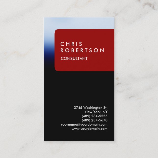 Trendy Vertical Blue Red Stripe Business Card (Front)