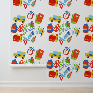 Trendy vibrant Back to School Pattern Peel stick Wallpaper