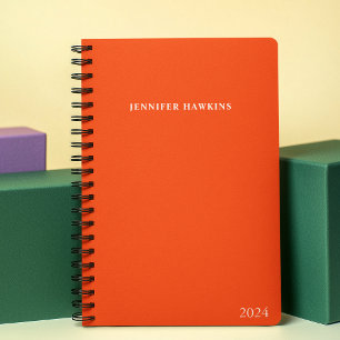 Trendy Vibrant Bold Orange Weekly Monogram 2024 Planner