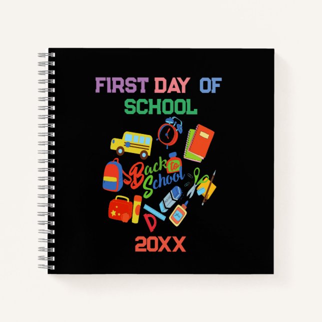 trendy vibrant Customizable Back to School Pattern Notebook (Front)