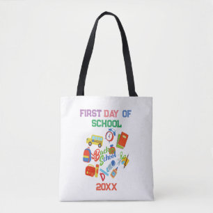 trendy vibrant Customizable Back to School Pattern Tote Bag