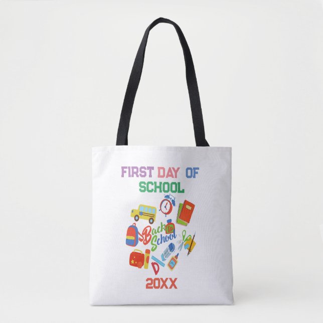 trendy vibrant Customizable Back to School Pattern Tote Bag (Front)