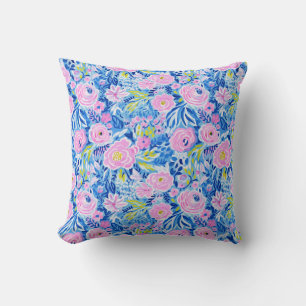 Trendy Vibrant Summer Resort Chic Floral Fashion Throw Pillow