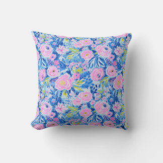 Trendy Vibrant Summer Resort Chic Floral Fashion Throw Pillow