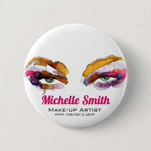 Trendy Vibrant Watercolor Eye Makeup Artist 2 Inch Round Button