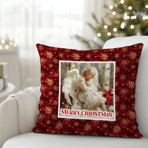 Trendy Victorian Angel Red Gold Accent Christmas   Throw Pillow