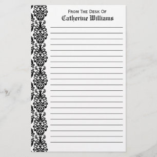 Trendy Victorian Black Lace Damask Side Border Stationery
