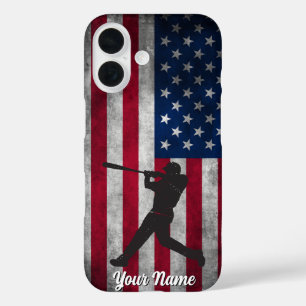 Trendy vintage American Flag Baseball Personalized iPhone 16 Case