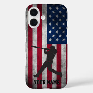 Trendy vintage American Flag Baseball Personalized iPhone 16 Case