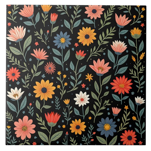 Trendy Vintage Beautiful Floral Collection Tile (Front)