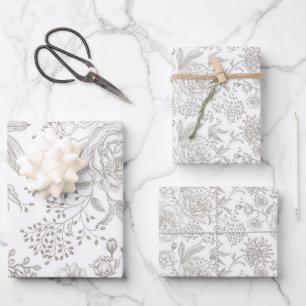 Trendy vintage flowers roses in neutral colours  wrapping paper sheet
