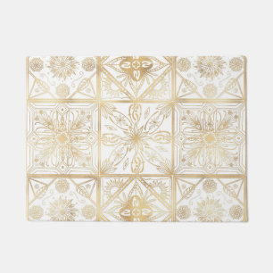 Trendy Vintage Gold Geometric Ornament Tile Art Doormat