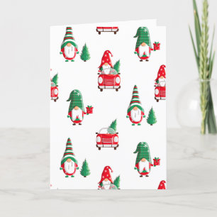 Trendy Vintage Green Red Funny Gnome               Holiday Card