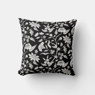 Trendy Vintage Inspired Black Floral Pattern Throw Pillow