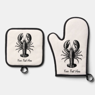 Trendy vintage Lobster Personalized Oven Mitt & Pot Holder Set