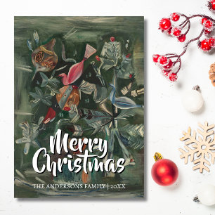 Trendy Vintage Merry Christmas Tree Hodgkins Holiday Card