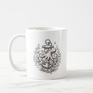 Trendy Vintage Nautical Anchor with Octopus        Coffee Mug