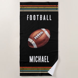 Trendy Vintage Personalized Football Ball Black  Beach Towel