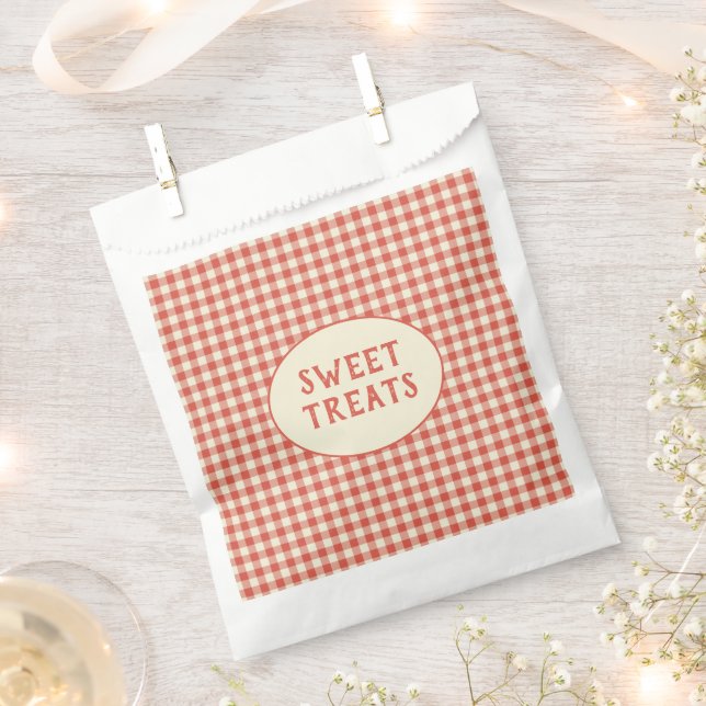 Trendy Vintage Red Chequerboard Pattern Custom  Favour Bag (Clipped)