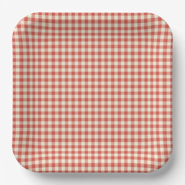 Trendy Vintage Red Chequerboard Pattern  Paper Plate (Front)