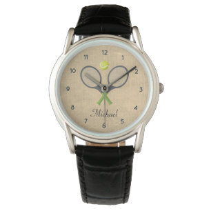 Trendy Vintage Tennis Racquet Ball Personalized Watch