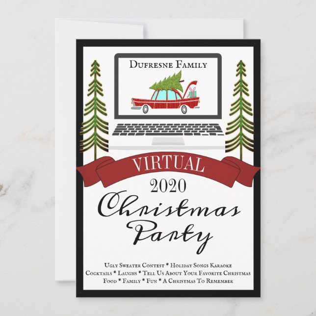 Trendy Virtual Christmas Party Invitation (Front)