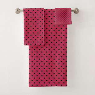 Trendy Viva Magenta and Black Dots Bath Towel Set