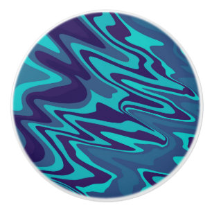 Trendy vivid blue turquoise Abstract wavy pattern Ceramic Knob