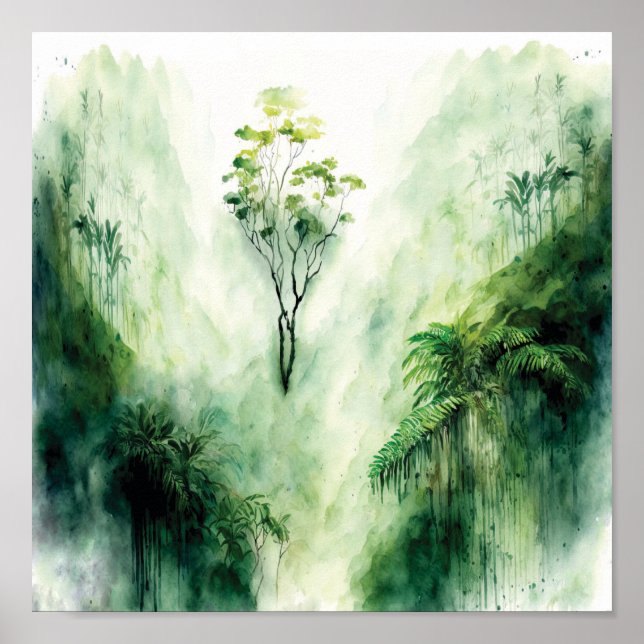 Trendy Watercolor Art Forest Painting Cod.02 Poster (Front)